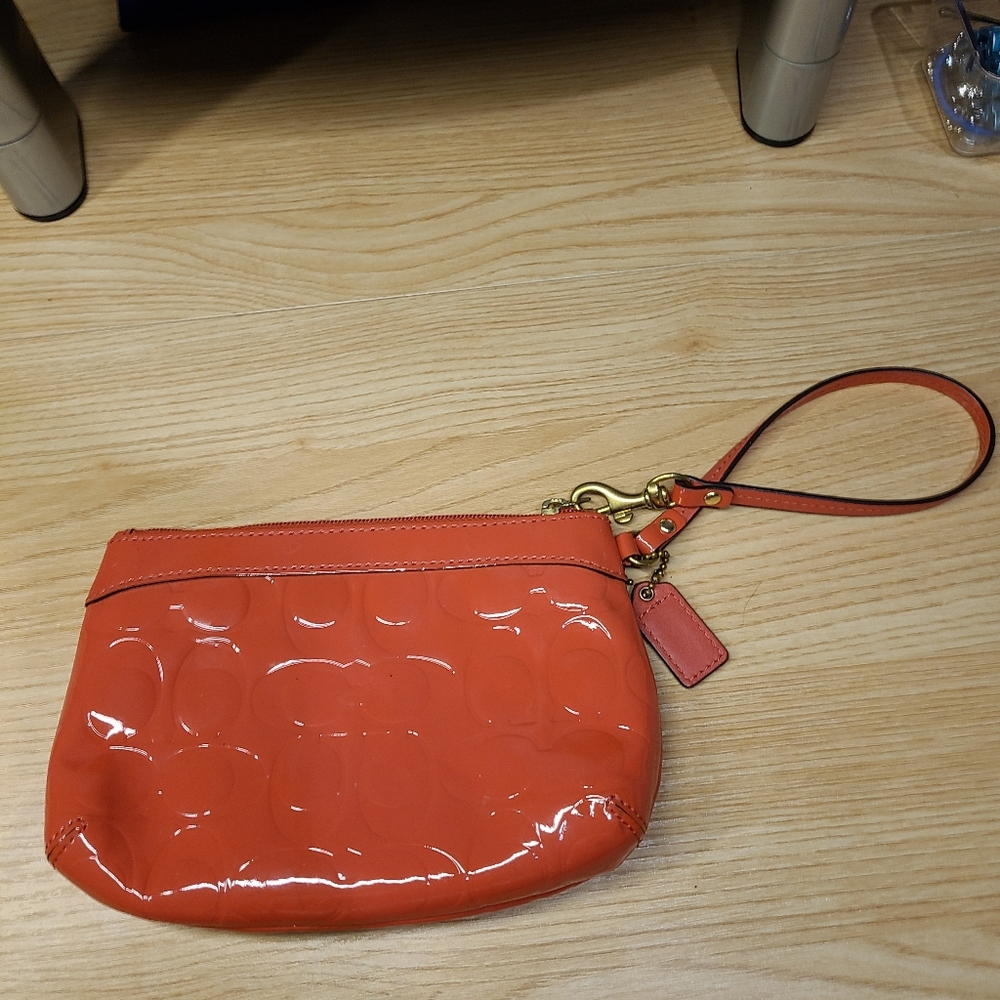 Coach Clutch Quilt Embossed Signature “C” Design Papaya Coral GUC - Picture 6 of 9
